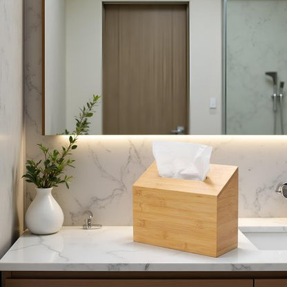 Hand Towel Box Cover Compatible with Kleenex Disposable Paper Hand Towels, Bamboo Wood Hand Towel Holder for Bathroom Kitchen Living Room Countertop