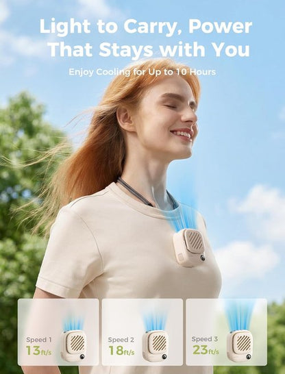 Aecooly Mini Portable Neck Fan - Hands-Free USB Rechargeable Fan with 10H Cooling Time | Travel-Friendly Beige