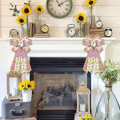 Estivaux Large Spring Flowers Bow - Pink Buffalo Plaid & Natural Burlap | Perfect for Wreaths & Decorations