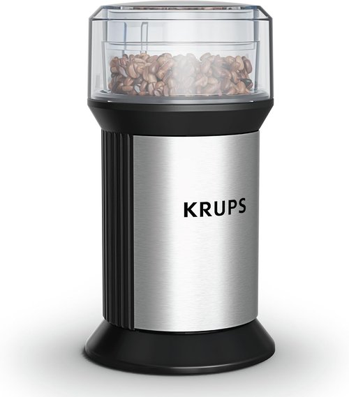 KRUPS Electric Blade Coffee Grinder - Adjustable Coarse to Fine Grind for Perfect Espresso | 1.6 Oz, Stainless Steel, Dishwasher Safe Bowl