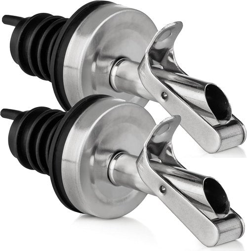 GREENOLIVE Replacement Oil Dispenser Spout for .6” Bottle Opening - Pourer Dimensions 3.25”H x 1.25”L x 1.25”W - Stainless Steel Automatic Closure Keeps Oil Fresh (Set of 2)
