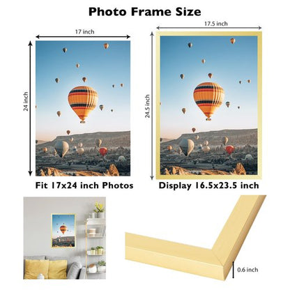 JCJMY 17x24 Picture Frame Gold for Poster Photo Picture, Horizontal and Vertical Formats for Wall Hanging, 17 x 24 Wall Gallery Poster Photo Frame for 17 by 24 Photos Posters, Gold
