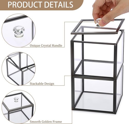 Hipiwe Glass Qtip Holder Dispenser - 2-Tier Stackable Apothecary Jar with Lid | Clear Bathroom Organizer for Cotton Balls & Swabs