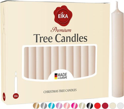 Eika Premium Christmas Tree Candles - Set of 20 Traditional Wax Candles for Pyramids & Chimes - Champagne Color