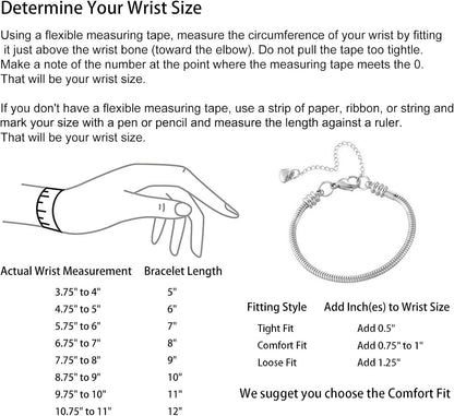 Skiennix Women's Snake Chain Charm Bracelet - Memorial Slider Design, 6 Inch Stainless Steel