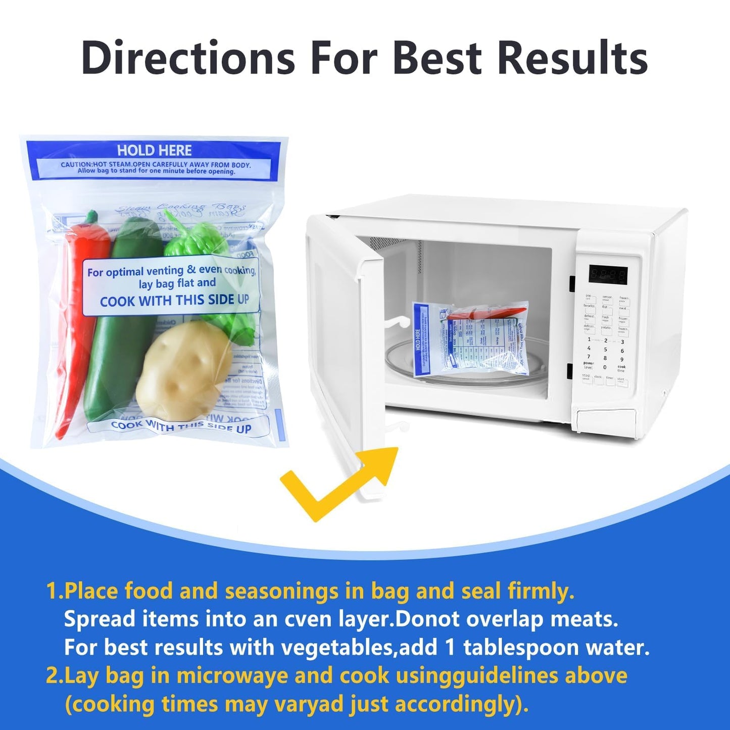 Sel Natural 24 Pcs Microwave Steamer Bags 7.9 X 8.6 Inch Zipper Steam Cooking Bags Reusable Microwave Cooking Bag for Vegetables Potatoes and Meat (24)