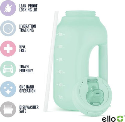 Ello Hydra 64oz Water Jug - Motivational Time Markers, Leak-Proof Lid & Straw | BPA-Free Plastic Bottle