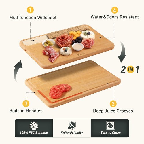Bamboo Cutting Board Set by [Brand Name] - 3 Pack with Juice Grooves & Built-In Handles | Ideal for Charcuterie & Chopping