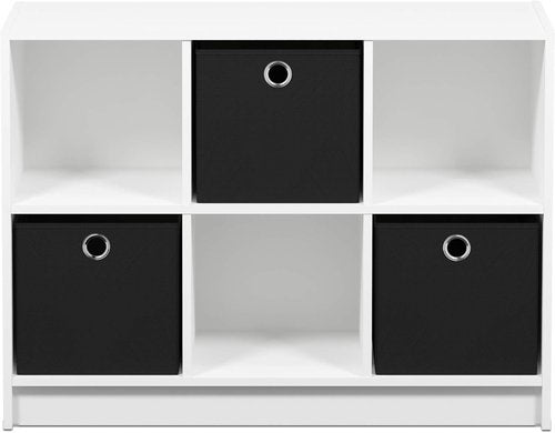 Furinno 3x2 Cube Storage Bookcase Organizer - Stylish White/Black Design with Bins