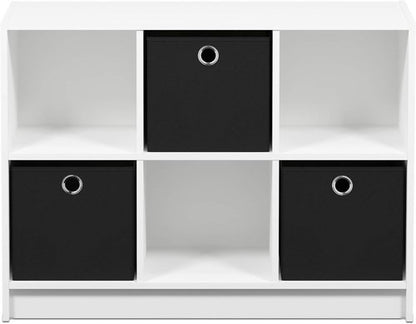 Furinno 3x2 Cube Storage Bookcase Organizer - Stylish White/Black Design with Bins