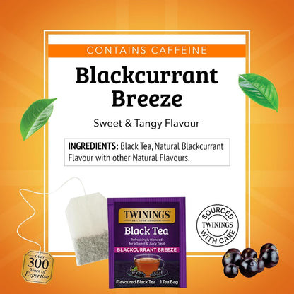 Twinings of London Blackcurrant Breeze Black Tea - Strong, Sweet & Tangy Flavor | 20 Tea Bags
