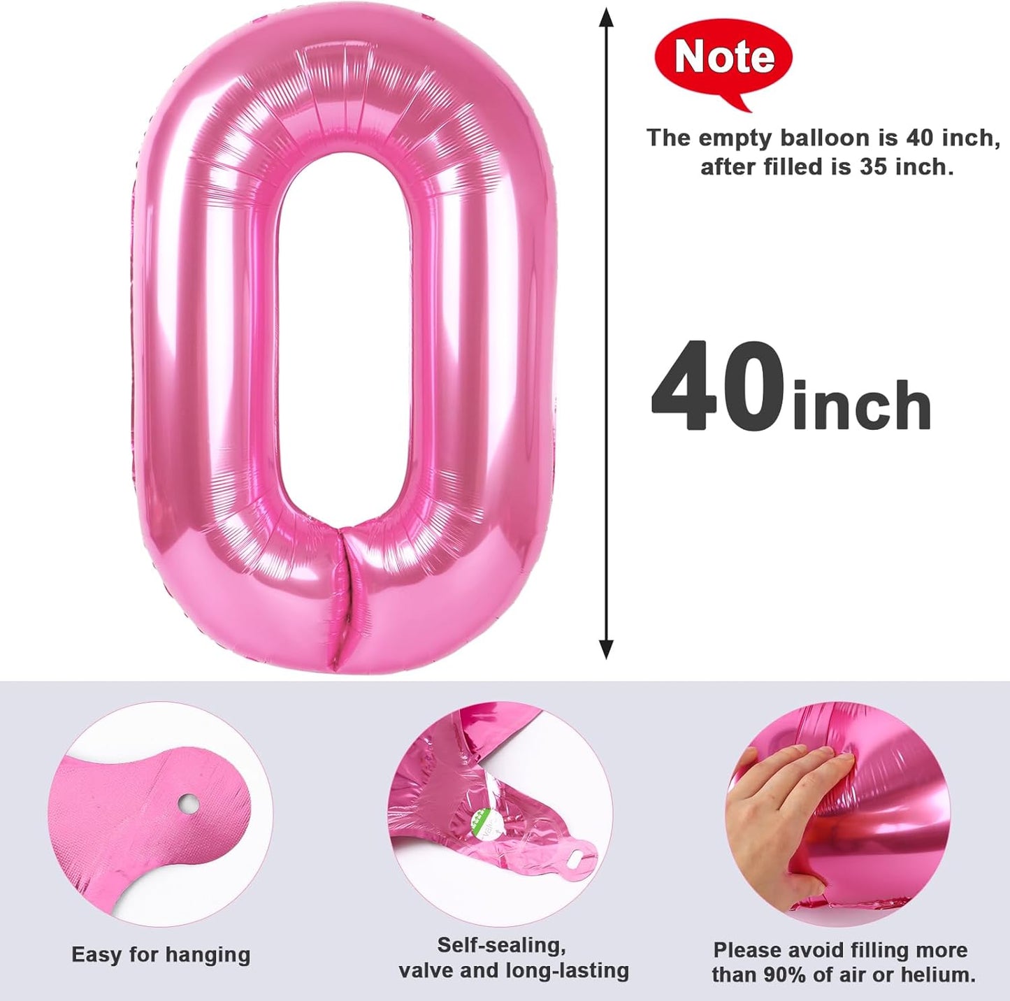 Number 0 Balloons - 40 Inch Pink Number Balloons for Birthday, Wedding, Baby Shower Decor
