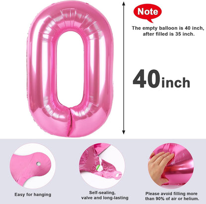 Number 0 Balloons - 40 Inch Pink Number Balloons for Birthday, Wedding, Baby Shower Decor