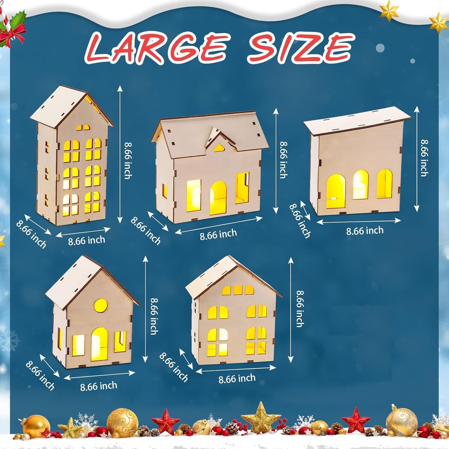 Regine Switzerland Christmas Village Set - 12 Unassembled Houses with 6 LED Candle Lights | Festive Ornaments for Holiday Decor