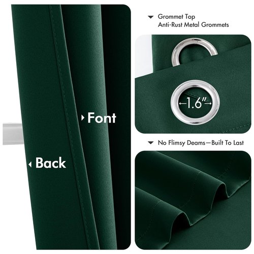 MIULEE Hunter Green Blackout Curtains for Bedroom Living Room 90 Inches Long 2 Panels, Thermal Insulated Room Darkening Drapes Solid Grommet Noise Reduction Emerald Green Christmas Curtains 40x90 Inch