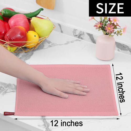Homaxy 100% Cotton Dish Cloths - Ultra Soft & Absorbent Quick Drying Towels | 12x12 Inches, 8-Pack in Dried Rose