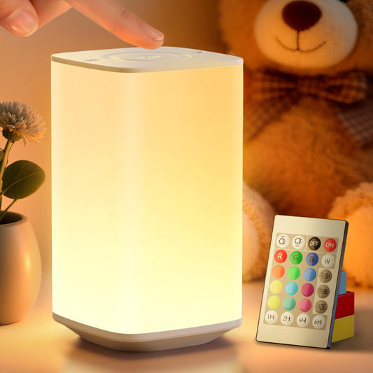 Auxmir Nursery Night Light for Baby, Portable Night Lamp with LED Stepless Dimming & 256 RGB Colors for Kids Adult, Breastfeeding, Sleep Aid, 4000mAh Rechargeable Bedside Table Lamp with Timer, White