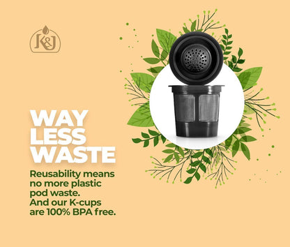 K&J Reusable K Cups Compatible with Keurig, 4 Pack, Black - Includes Freedom Clip for Compatibility With Keurig 2.0 Machines