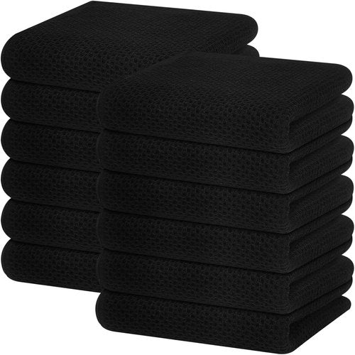Homaxy 100% Cotton Waffle Weave Kitchen Dish Towels - Ultra Soft & Absorbent | 13 x 28 Inches, 12-Pack, Black