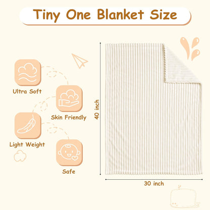 Skiennix Soft Fleece Baby Blanket - Ultra Cozy & Lightweight | Reversible Stripes, 30x40 Inch, Cream