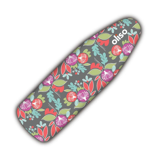 oliso Ironing Board Cover – 100% Cotton with Professional Felt Pad, Fits Standard 54" x 15" Boards – Secure Fit with Wide Elastic Edge & Adjustable Straps – Floral
