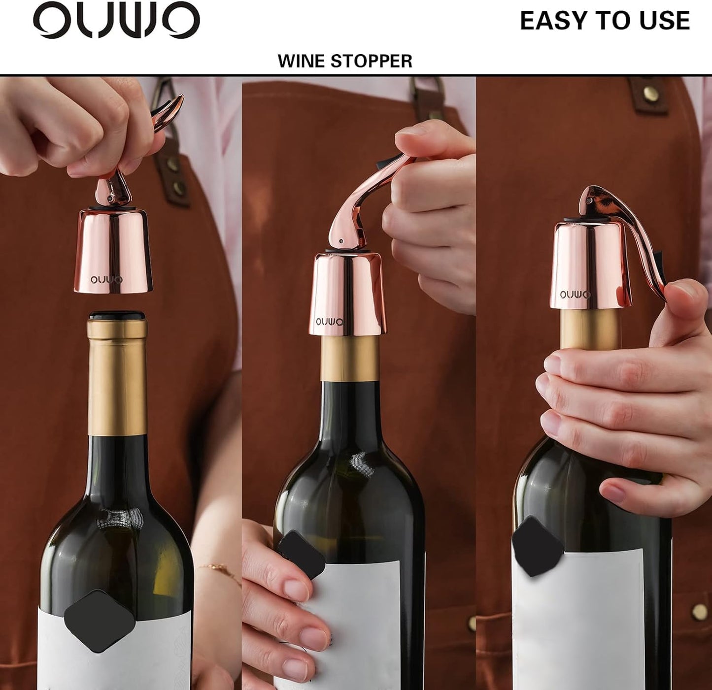 Stainless Steel Wine Bottle Stoppers - Plug with Silicone Toppers - Reusable, Leak-Proof, Keeps Wine Fresh Accessories - RoseGold 6 Pack
