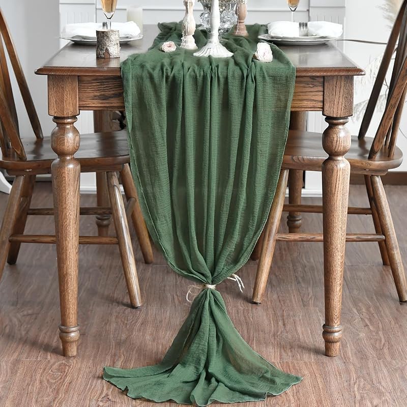 Forest Green 160 Inch Cheesecloth Table Runner - Boho Kitchen Dining Decor