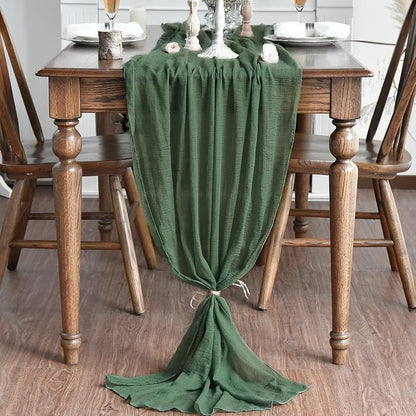 Forest Green 160 Inch Cheesecloth Table Runner - Boho Kitchen Dining Decor