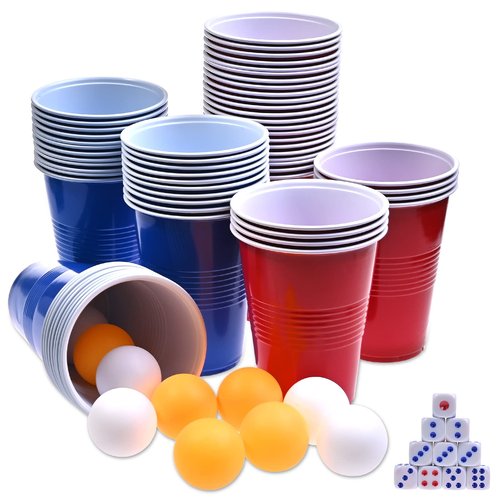 GOLDGE 60 Packs 16 Oz Plastic Party Cups Reusable in Red and Blue with 10 Pack ping Pong Balls, Cup Pong Game Set for Drinks, Soda, Punch, Barbecues, Picnics - Stock Your Home