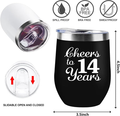 Skiennix 12 OZ Wine Tumblers - Perfect 14th Anniversary Gifts for Couples | Set of 2