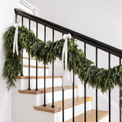 9 ft Dark Green Cedar Garland with Real-Touch PE - Hananona, Thick Ultra-Dense Christmas Decor