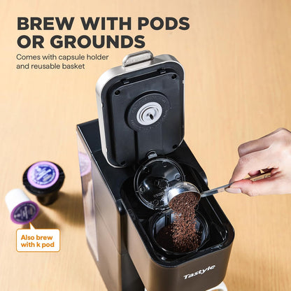 Skiennix Single Serve Coffee Maker - Iced & Hot Brew Machine with 40oz Reservoir | Fits 7.3" Travel Mug, Black