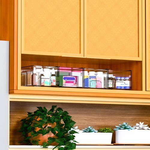 4.4" Tall Small Clear Acrylic Stackable Storage Drawers for Vanity,Under Sink,Bathroom Closet,Medicine Cabinet Organization and Plastic Storage Bins for Organizing Makeup,Baby Bottles,Pacifier,4 PCS