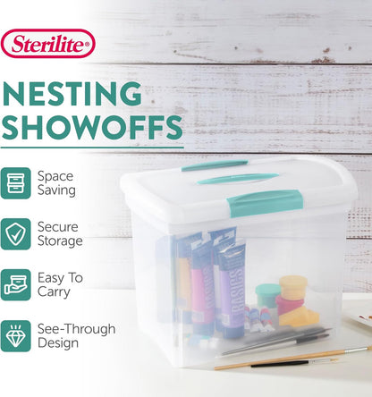 Sterilite Large Nesting ShowOffs - Stackable Storage Bins with Latching Lid | Clear Plastic, 6-Pack for Office Organization
