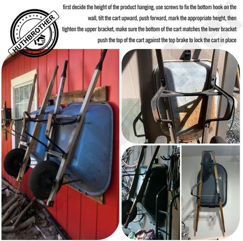Huthbrother Wheelbarrow Storage Bracket - 90 lbs Capacity with Top Lift Latch | Maximize Garden Space