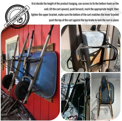 Huthbrother Wheelbarrow Storage Bracket - 90 lbs Capacity with Top Lift Latch | Maximize Garden Space