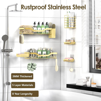 NESOMI Shower Caddy - Adhesive Bathroom Organizer with Large Capacity | Rustproof Stainless Steel, 7-Pack