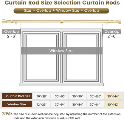 Regine Switzerland 1” Diameter Adjustable Curtain Rod - Heavy Duty Gold Splicing Design, 30-144 Inch