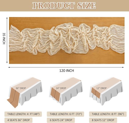 Cheesecloth Table Runner - 10 Ft Boho Rustic Sheer Gauze for Centerpiece Decor | Beige