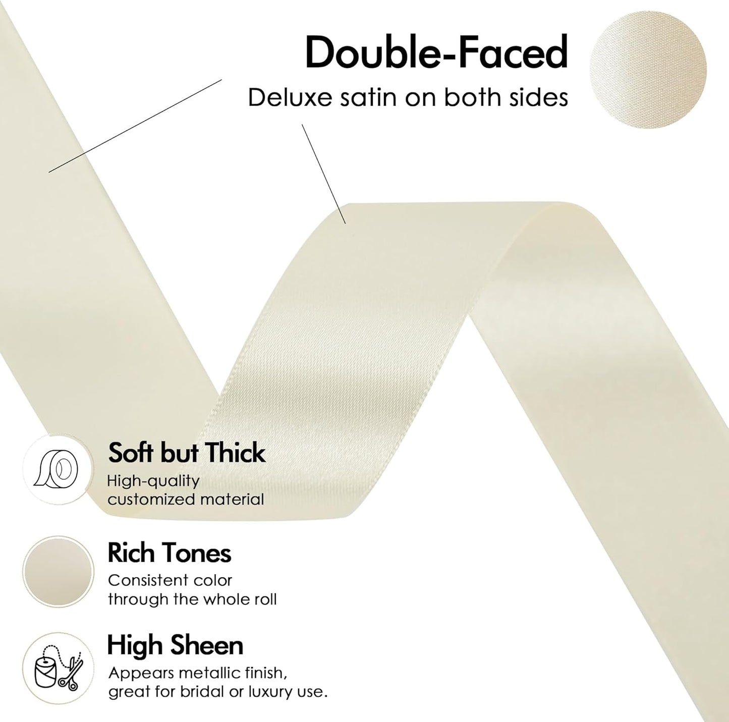MEEDEE Ivory Double-Faced Satin Ribbon - 1 Inch x 50 Yards for Crafts, Weddings & Holiday Decor