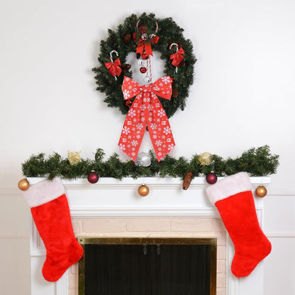 Red Satin Sash by Wreath - 2pcs Front Door Decor with Christmas Bow Embroidery | Indoor/Outdoor Use