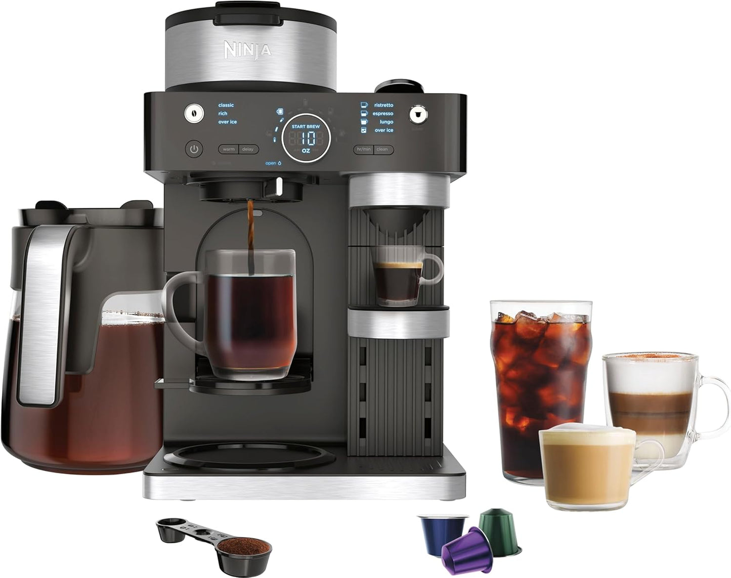 Ninja CFN602 Espresso & Coffee Barista System - Ristretto Function, Single-Serve & 12-Cup Carafe, Built-In Frother