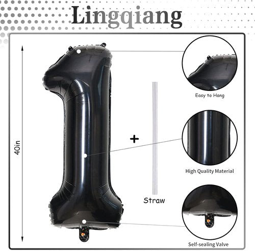 Black Foil Balloon Number 1 by [Brand Name] - Giant Self-Inflating 40-Inch Helium Balloon for 1st Birthday & Celebrations