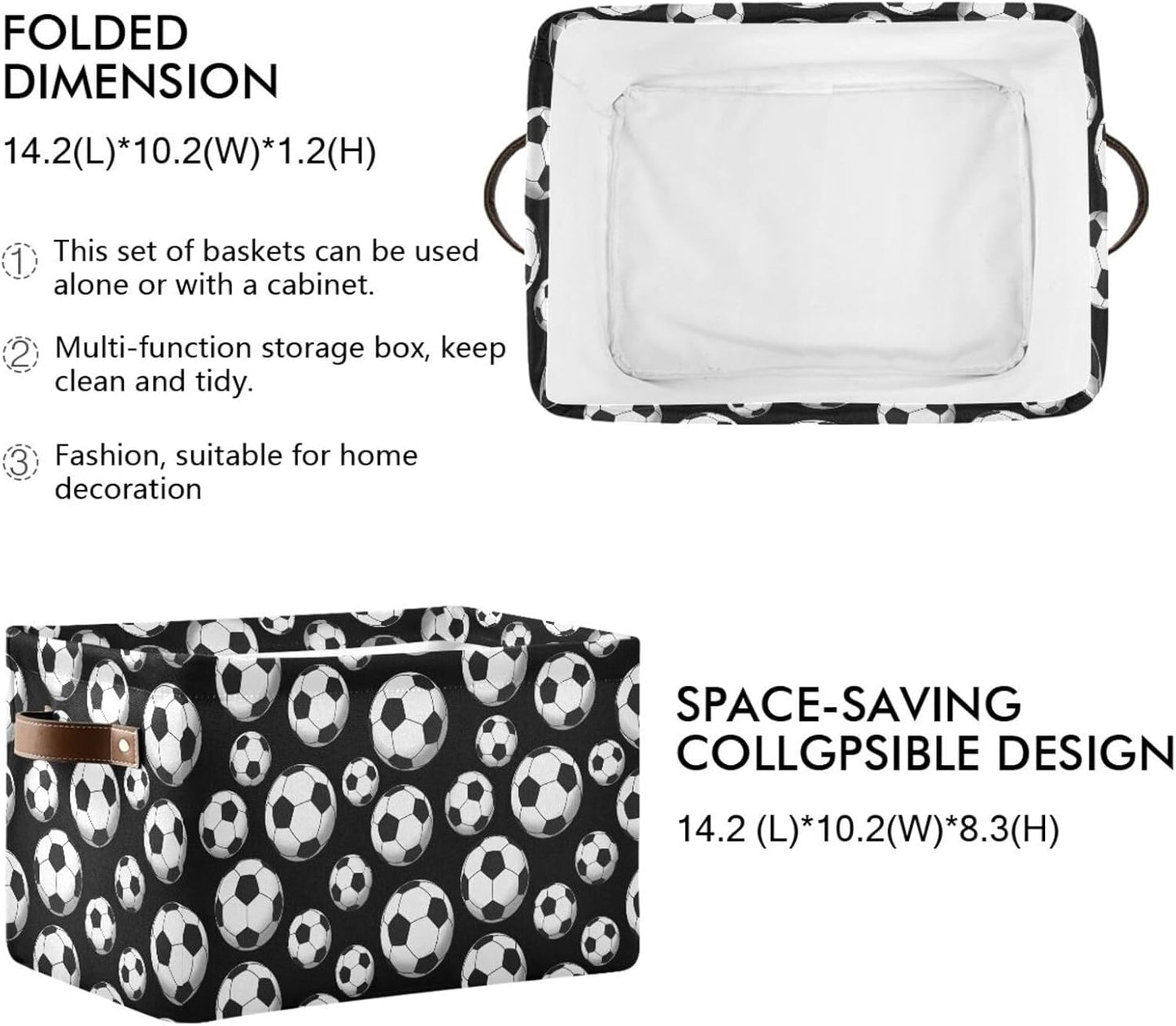 Skiennix Football Storage Basket - Large Canvas Organizer Bin with Handles for Toys & Clothes | Collapsible Design