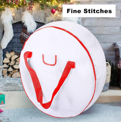 TQS 30" Christmas Garland Storage Bag - Heavy-Duty Wreath Container with Reinforced Handles - White
