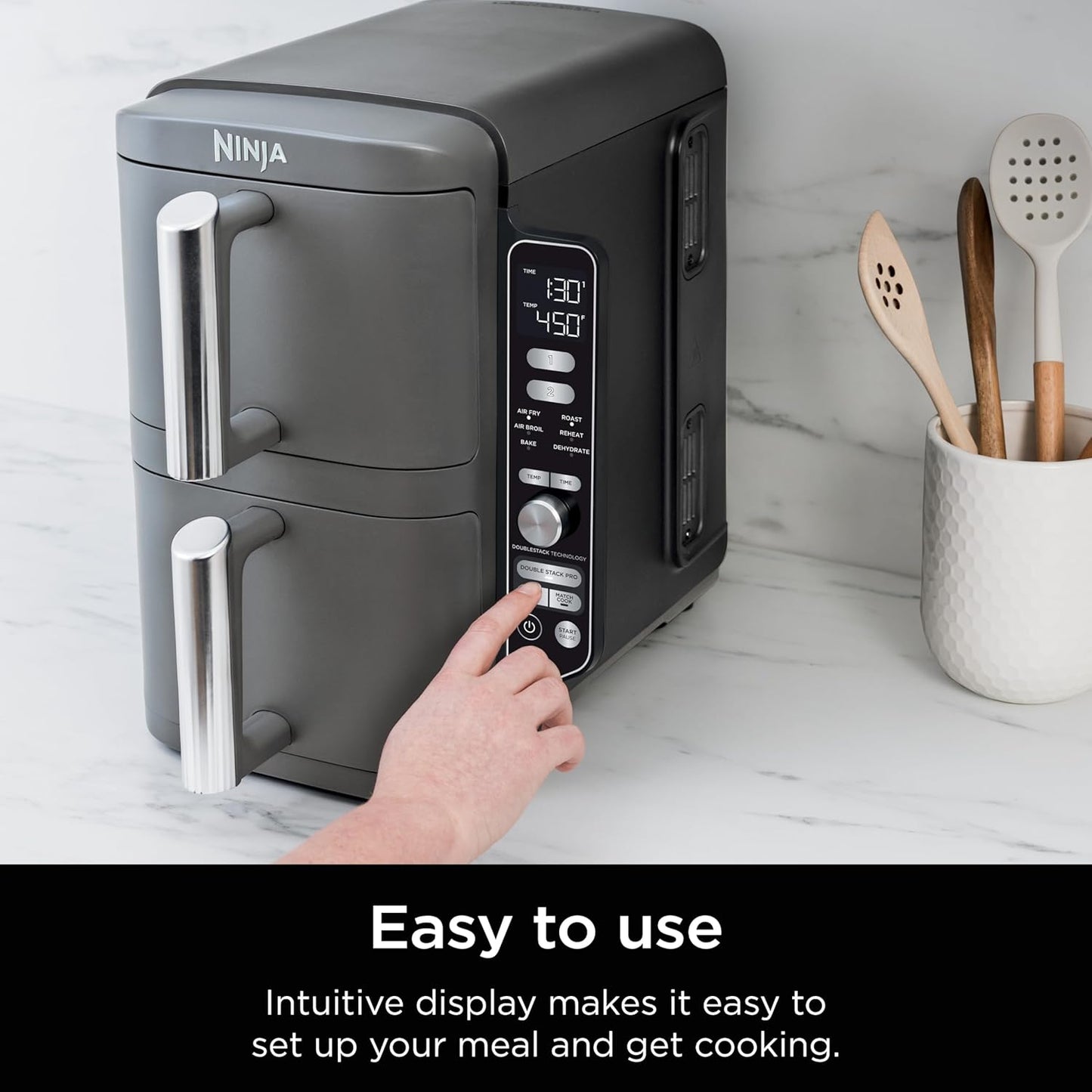 Ninja Air Fryer - 10QT Double Stack XL 2-Basket | Cooks Whole Chicken & Feeds 8 People - Grey SL401