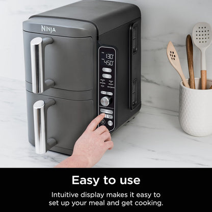 Ninja Air Fryer - 10QT Double Stack XL 2-Basket | Cooks Whole Chicken & Feeds 8 People - Grey SL401