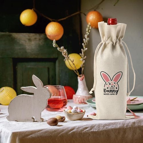 Funny Easter Wine Bag Pink Bunny Ears Decorations Easter Basket Easter Holiday Gifts for Women Men Easter Wine Bag Gifts for Wine Lover Easter Party Decorations