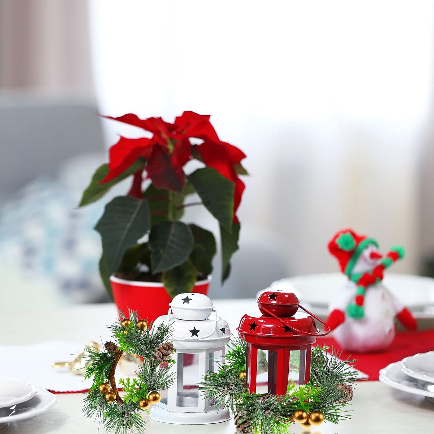Regine Switzerland Christmas Candle Rings - 6 Pcs Mini Wreaths with Berries & Pine Cones | 4.7 Inch Holiday Decor