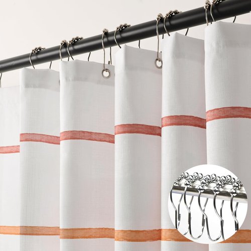 Treory Kids Boho Shower Curtain Set with Hooks, Minimalist Hand-Drawn Soft Pastel Stripes in Warm Earth Tones, Waterproof Fabric Shower Curtain for Modern Farmhouse Bathroom, 72" x 72"